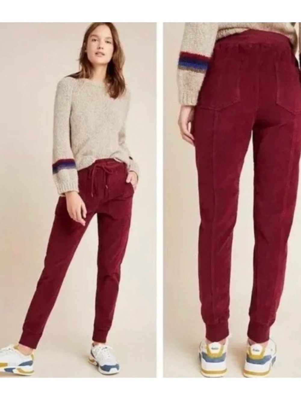 Anthropologie Corduroy Drawstring Jogger Pants - Burgundy